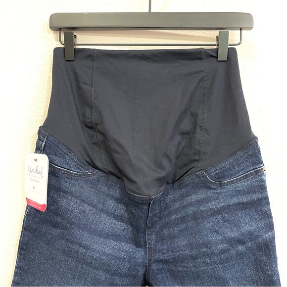 Isabel Maternity Power Stretch Denim Bermuda Shorts Crossover Panel in Back - 4 - Picture 3 of 12